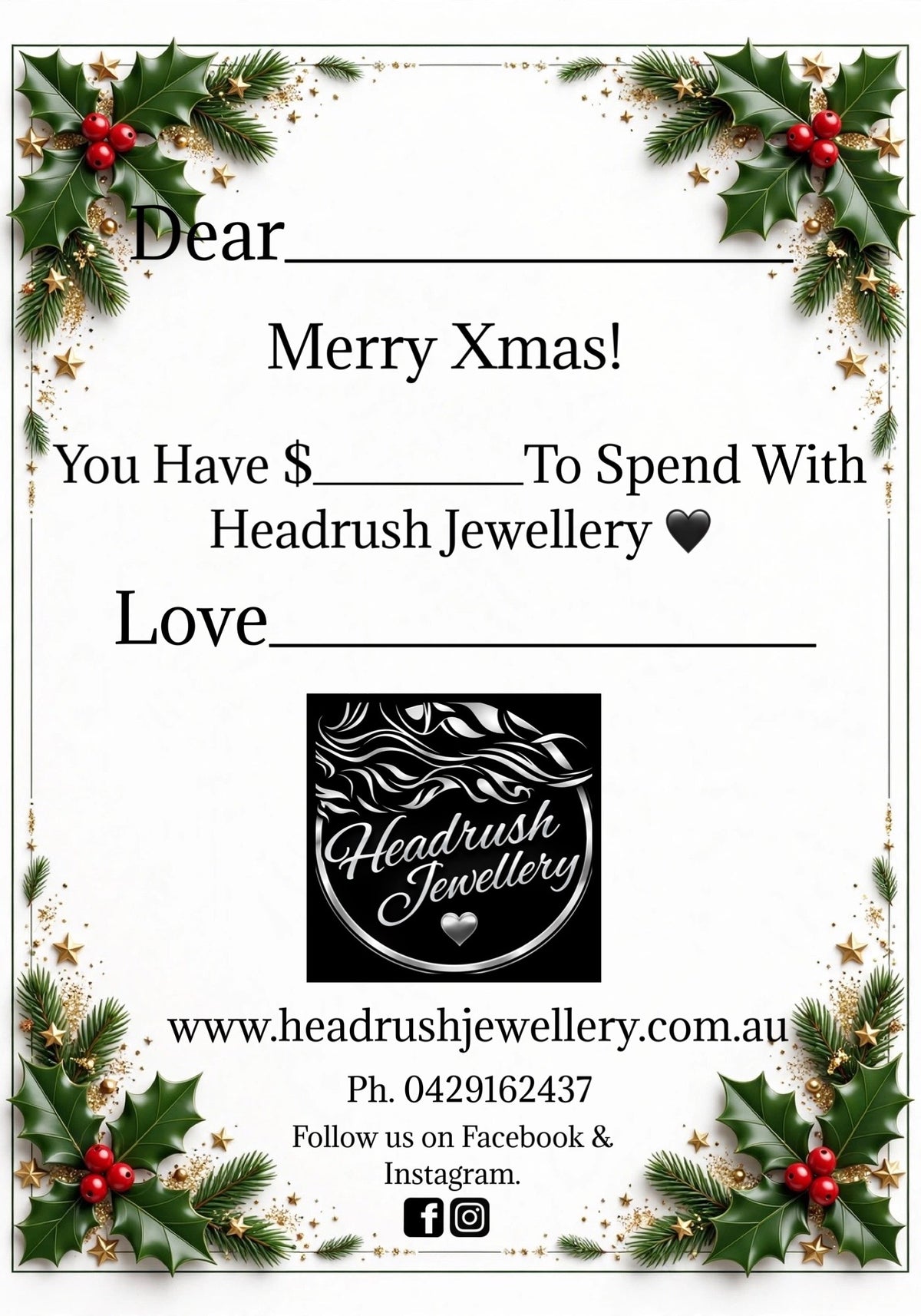 Headrush Jewellery Gift Vouchers.