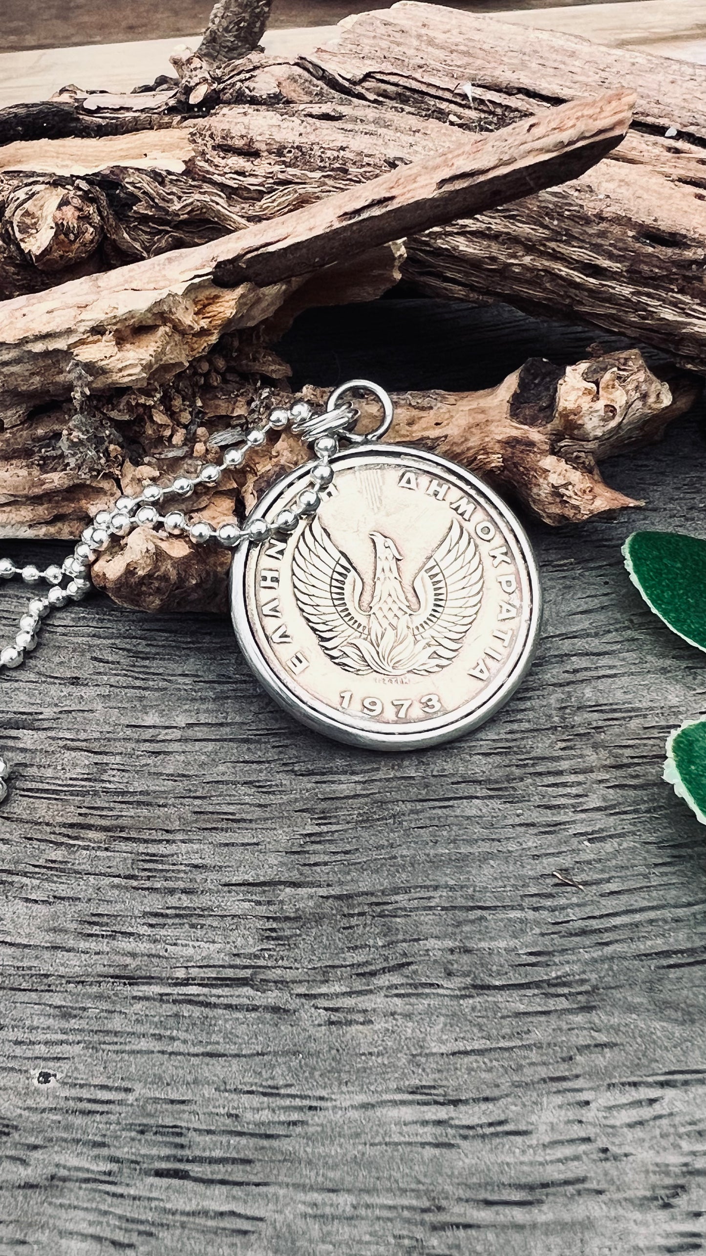 ‘Athena’s Owl- Phoenix Rising’ 1973 Two drachma Coin Pendant.