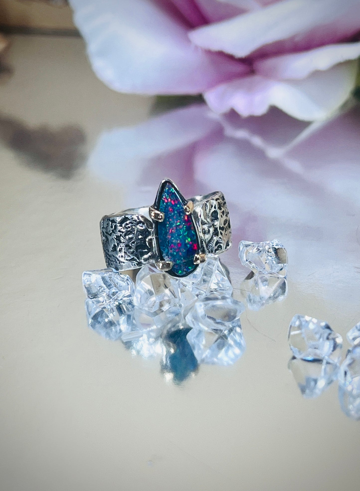 Black Opal Doublet Ring 'Stardust'