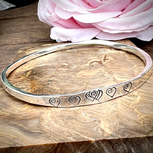 'Always' Silver heart stamped bangle.