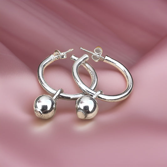 Solid Sterling Hoops With Silver Balls.
