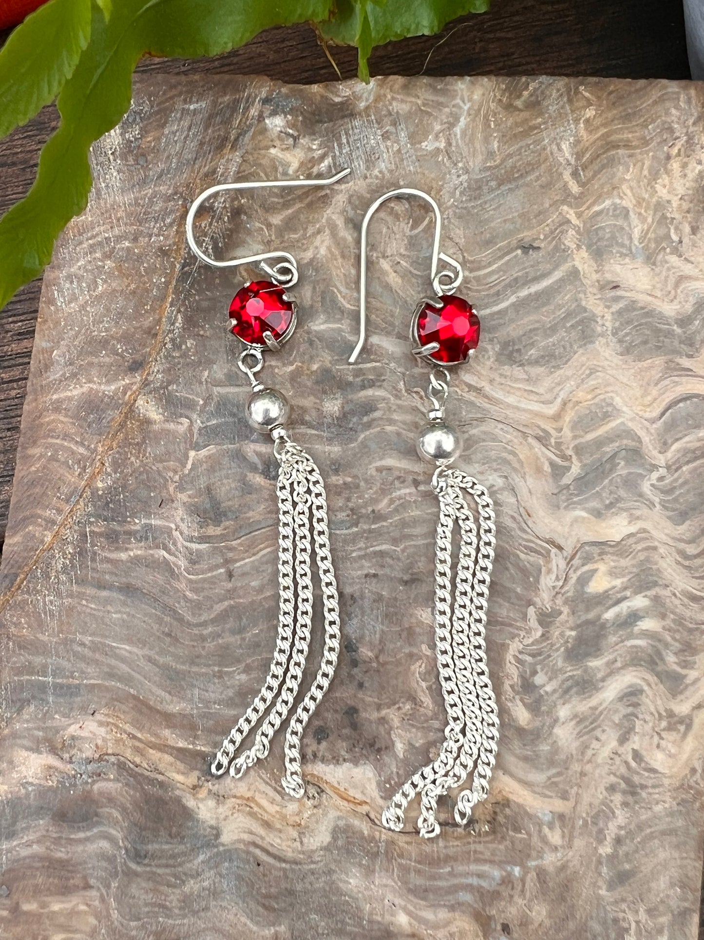Red Swarovski Dangle Earrings.