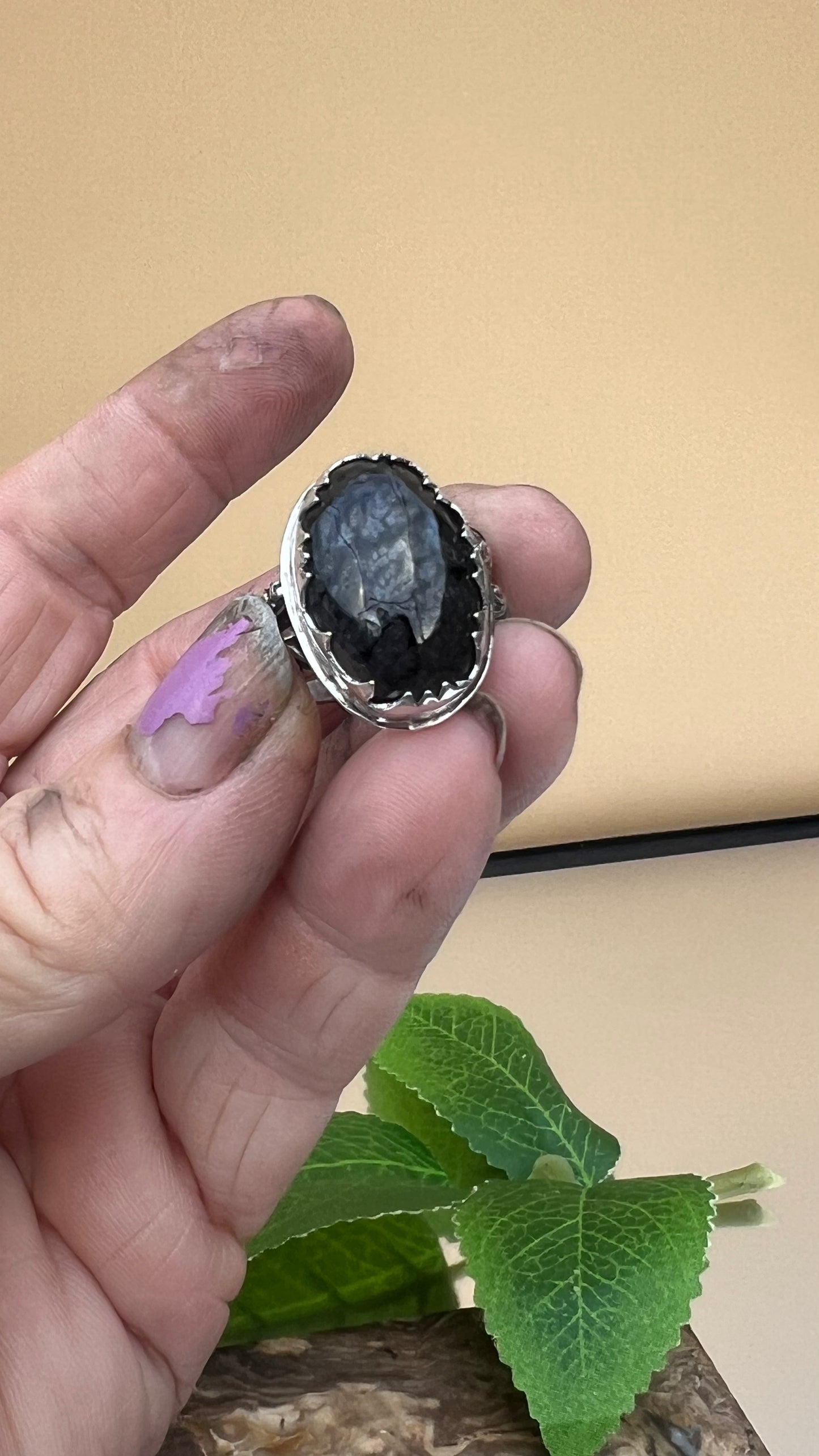 Crown of Silver Psilomelane Ring.