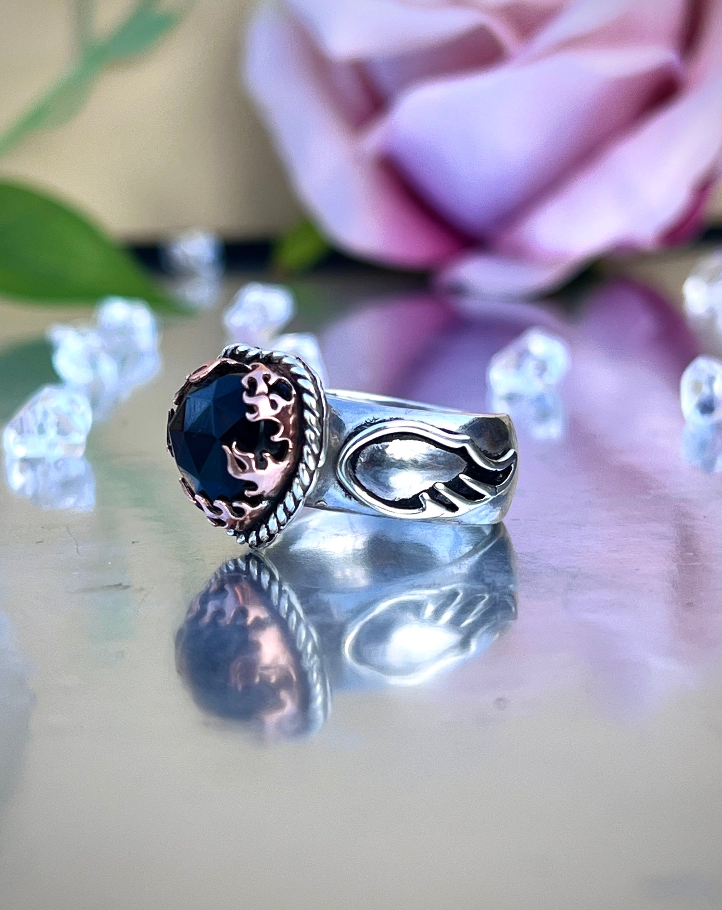 Faceted Black Onyx Ring. ‘Ankhiale’