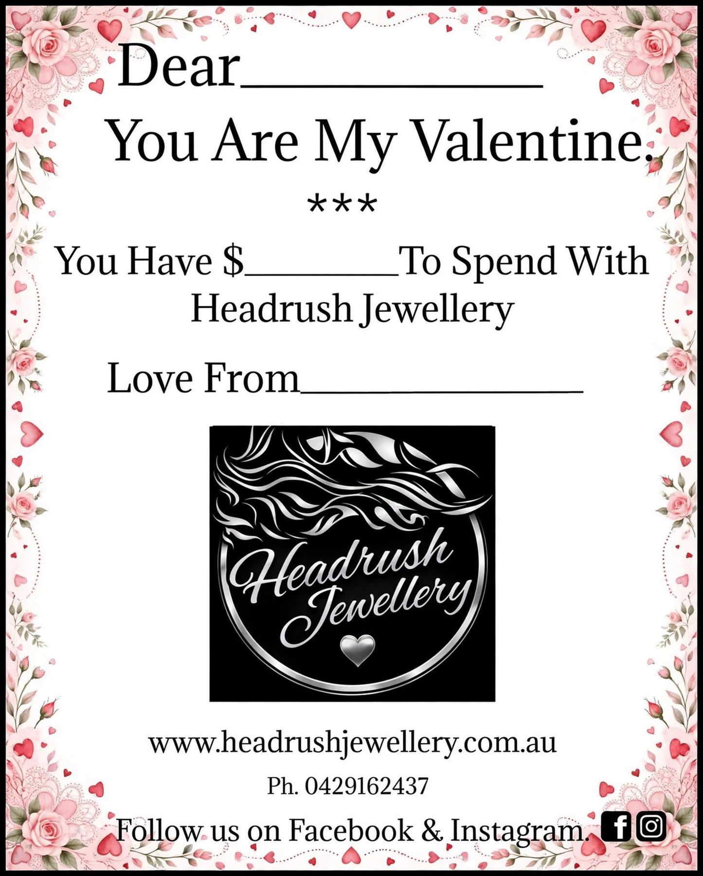 Headrush Jewellery Gift Cards.