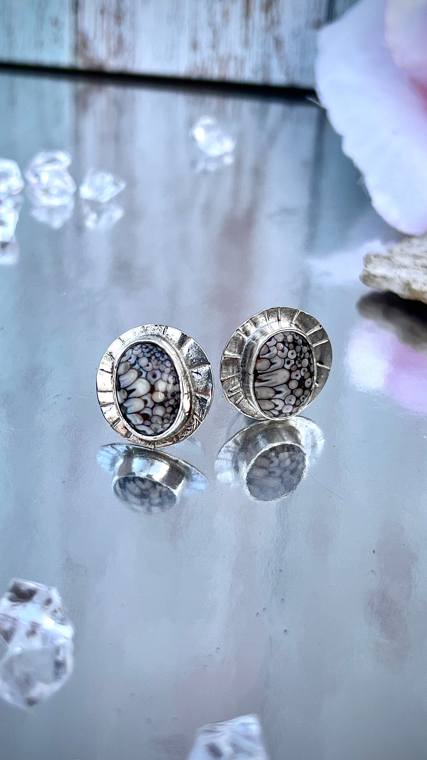 Snake Skin Agate Studs.