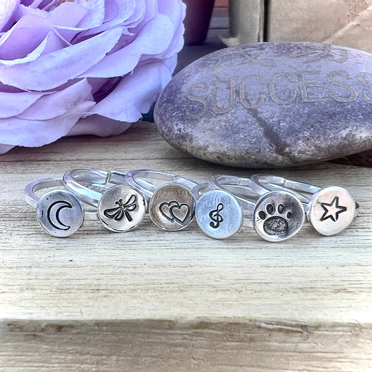 Hand Stamped Silver Rings.
