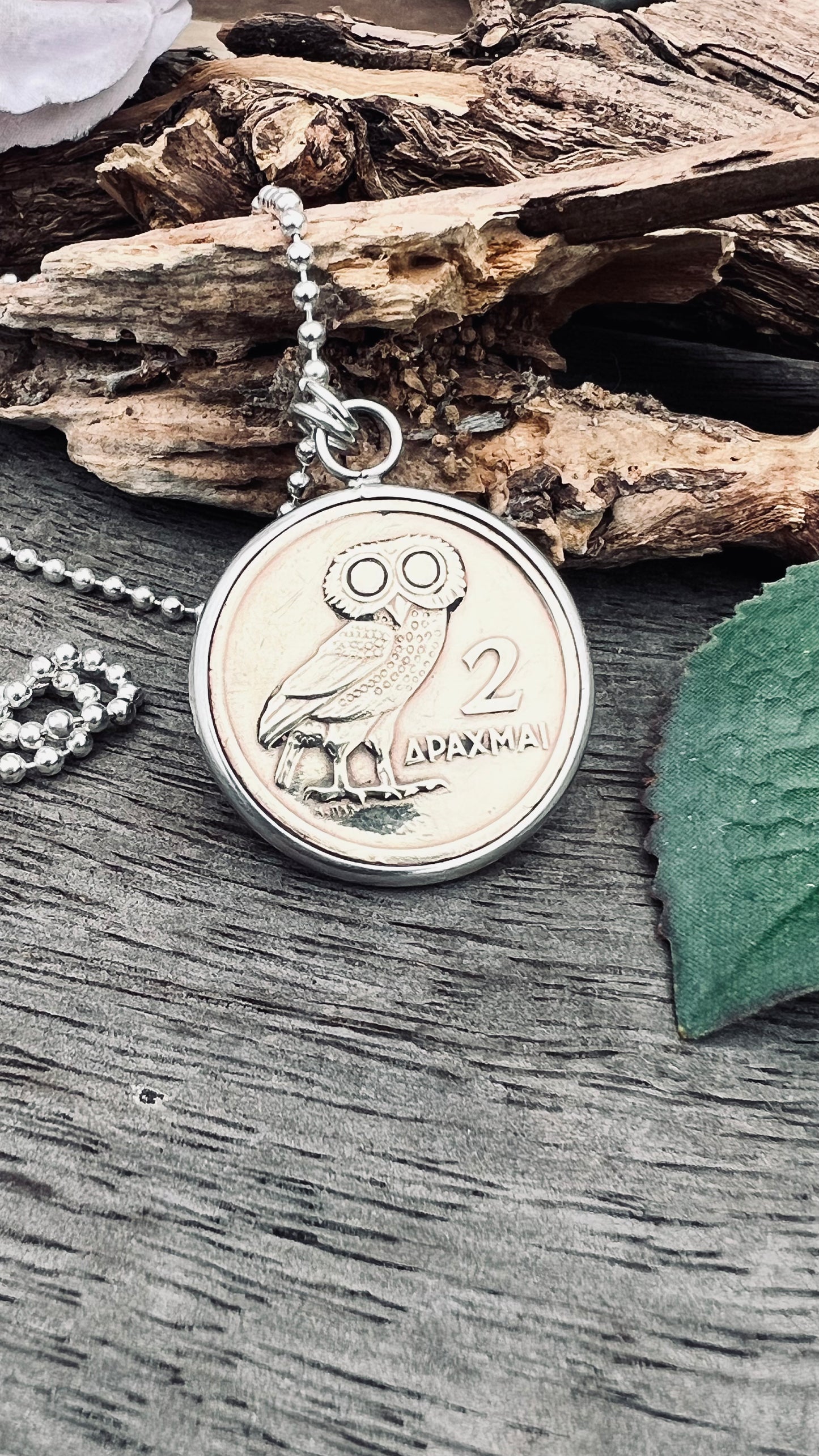 ‘Owl of Athena’. 1976 Two drachma Coin Pendant.