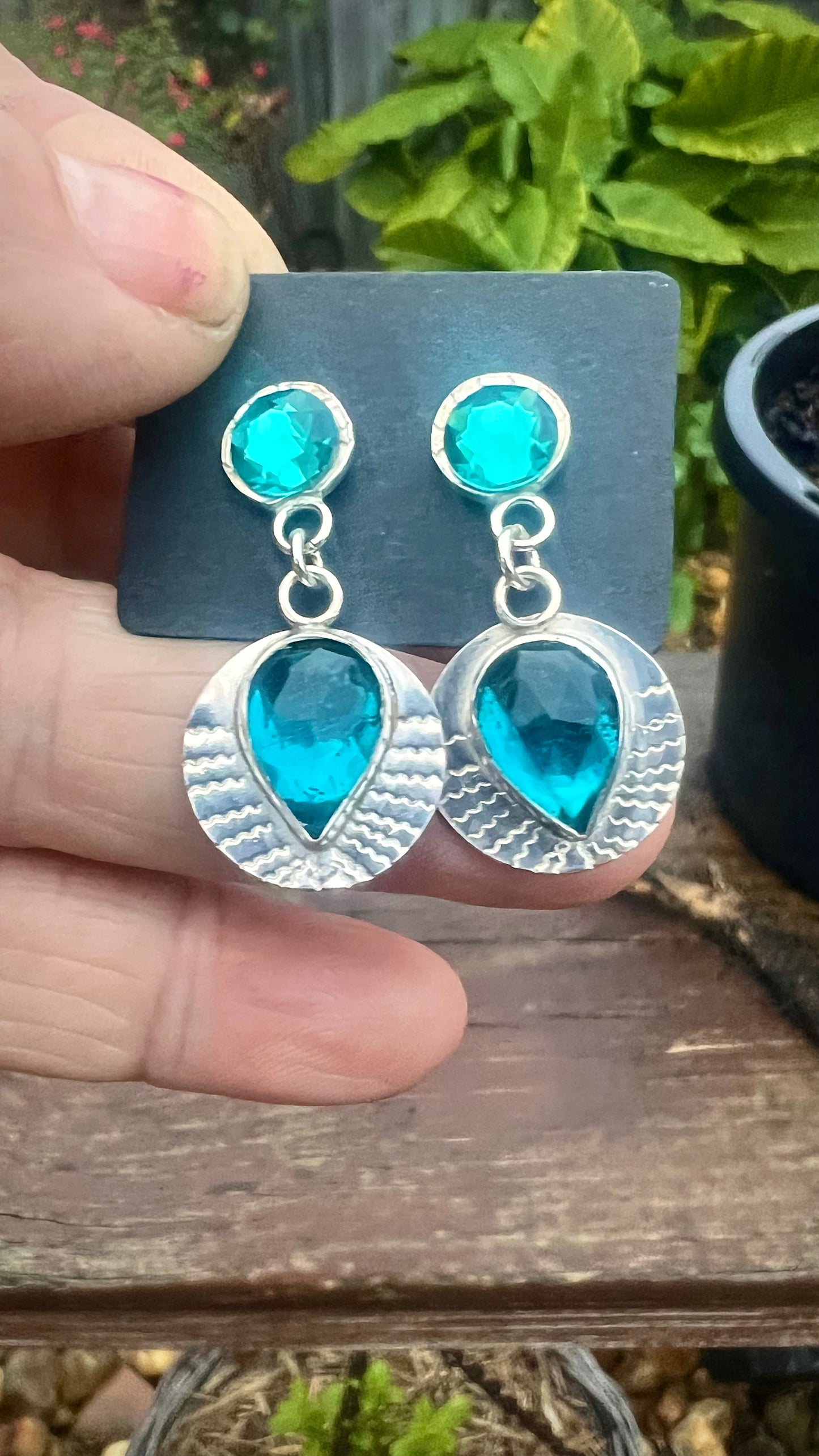 'Cleo' Blue Crystal Quartz doublet earrings