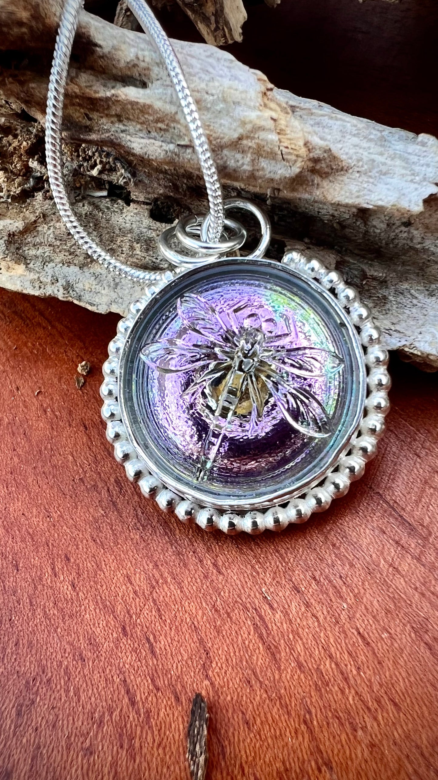 'Forever' Dragonfly Button Pendant.