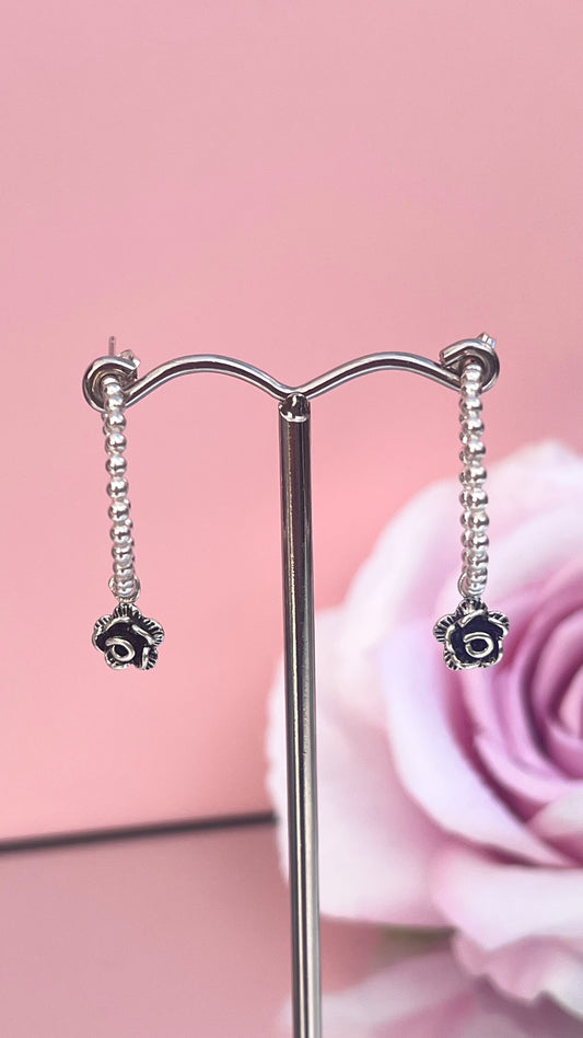 'Chrissy' Sterling Silver Hoops w Flowers.