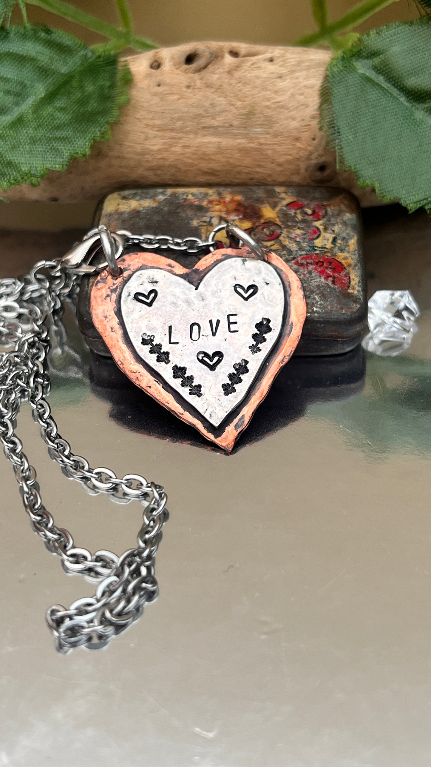 Mixed Metal "LOVE" Heart Pendant.