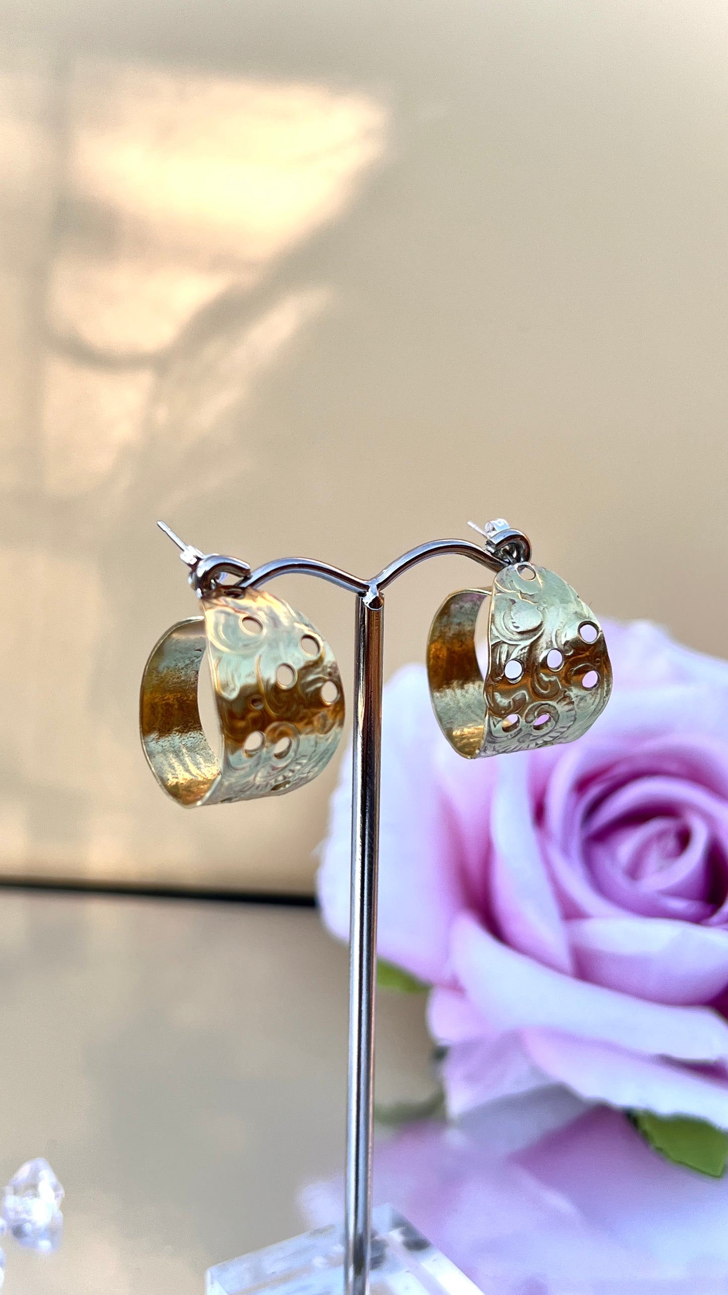 Wide Brass Hoop Earrings.