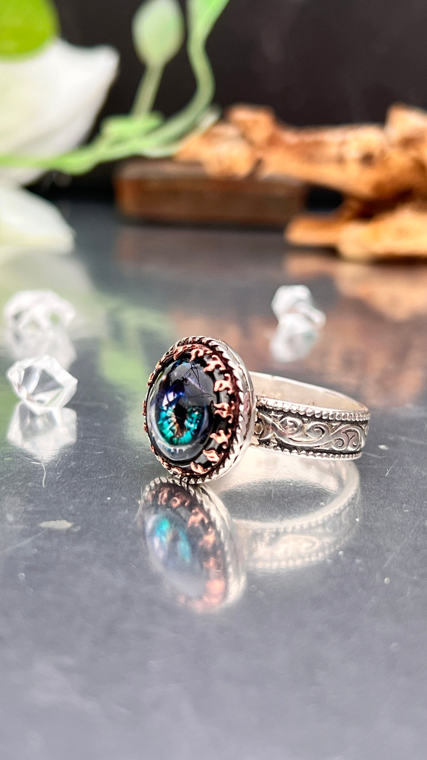 'Eye Of The Watcher' Glass Button Eye Ring.