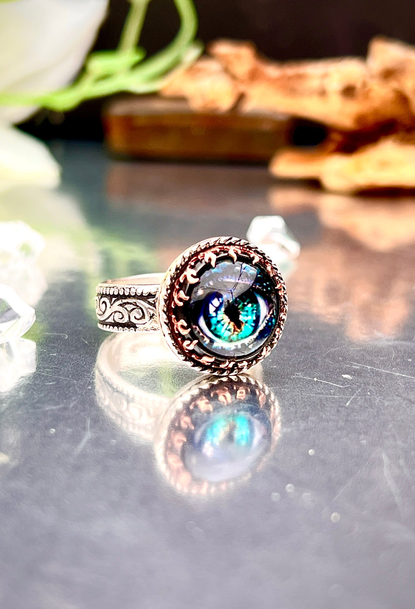 'Eye Of The Watcher' Glass Button Eye Ring.