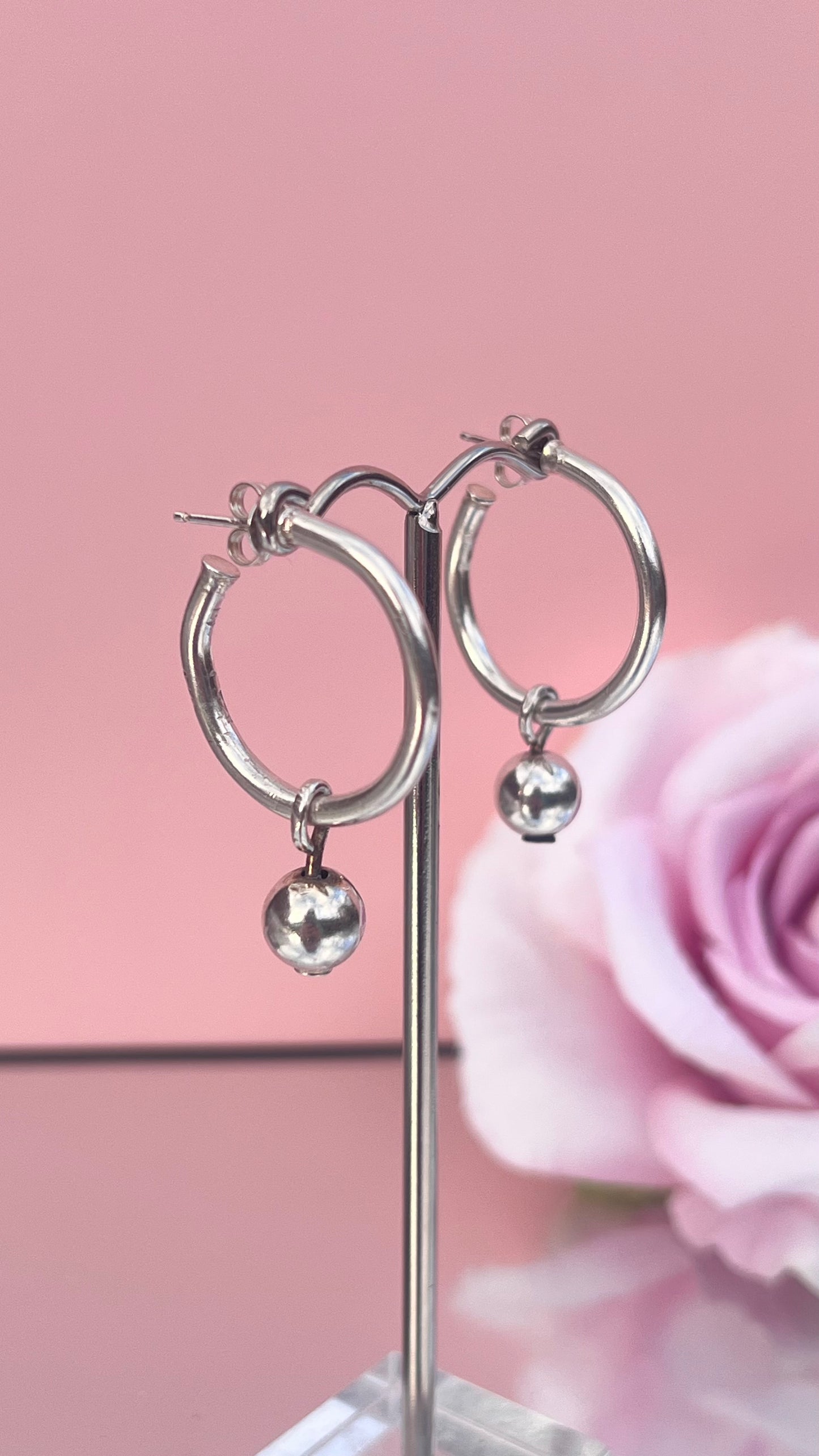 Solid Sterling Hoops With Silver Balls.