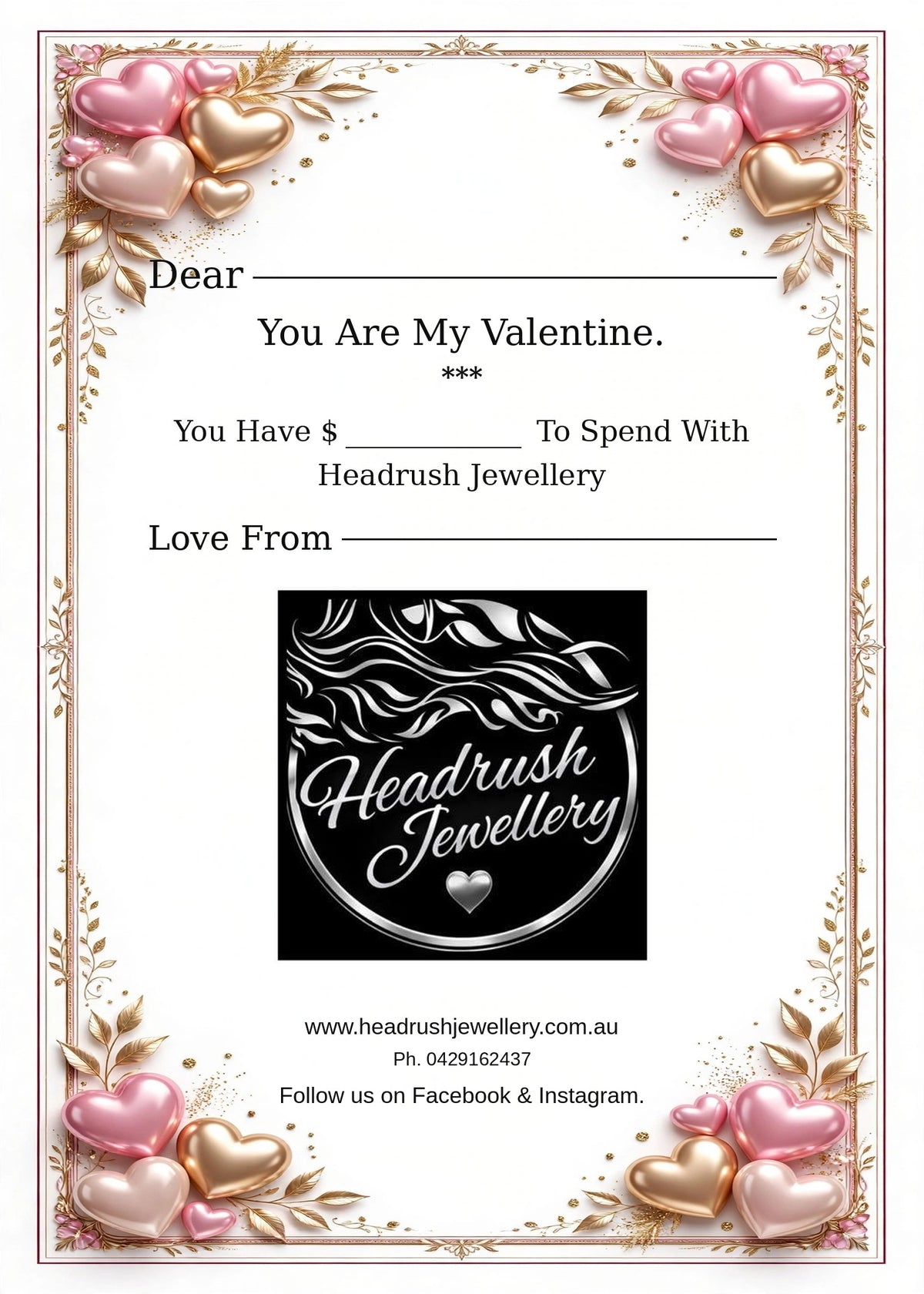 Headrush Jewellery Gift Vouchers.