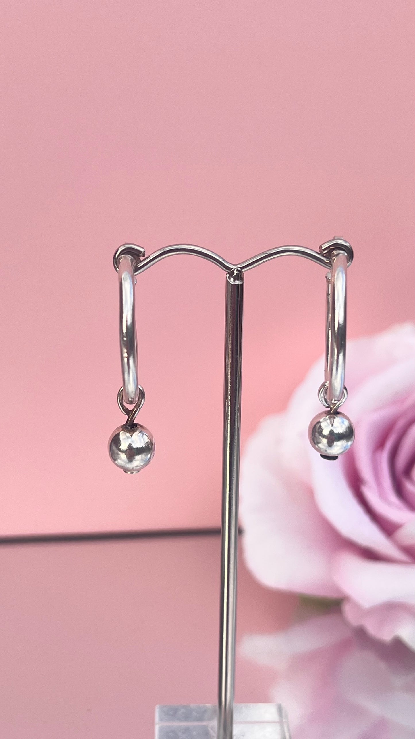 Solid Sterling Hoops With Silver Balls.