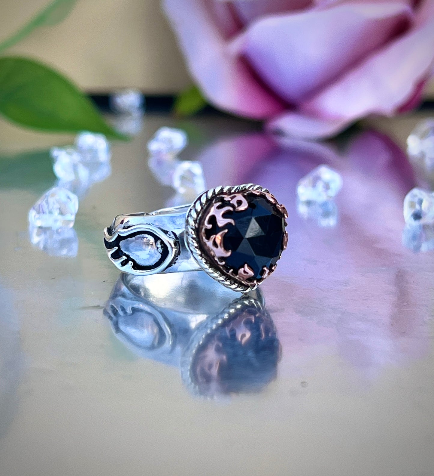 Faceted Black Onyx Ring. ‘Ankhiale’