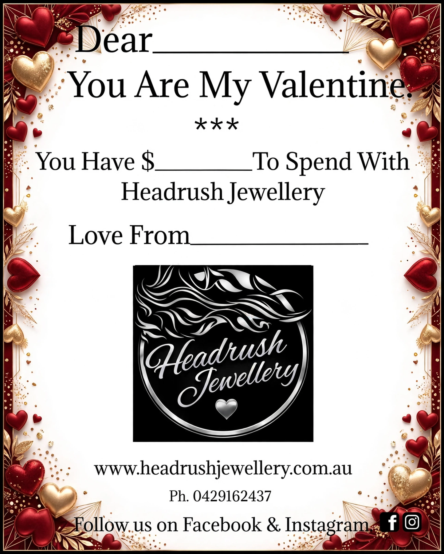 Headrush Jewellery Gift Cards.